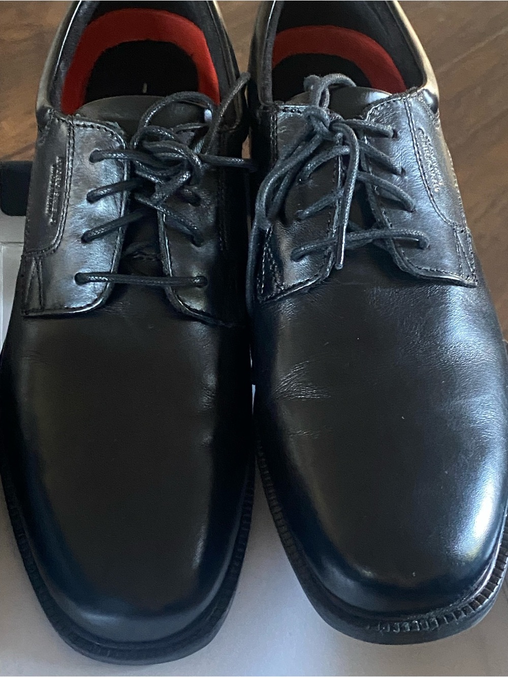 Rockport Black Leather Lace-Up Oxfords with Red Lining